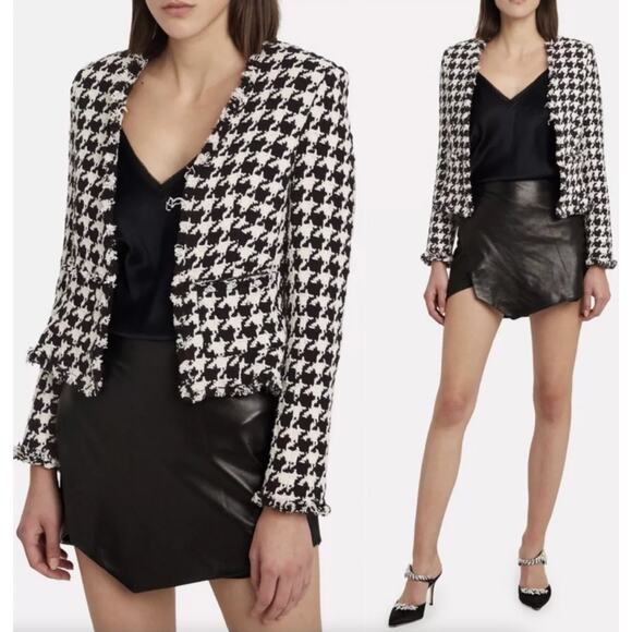 L'AGENCE Adette Houndstooth Tweed Blazer Jacket Black White Sz 6 NWT $675 {3V11} - Picture 4 of 6